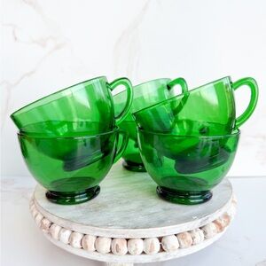 SET OF 6 Vintage MCM 1950s Anchor Hocking Emerald Green Glass Footed Punch Cups